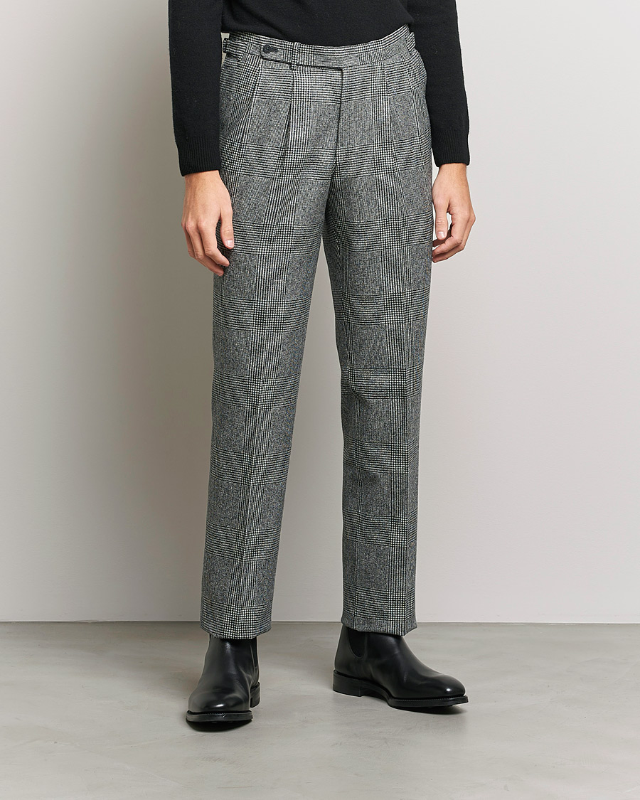 Hombres | Pantalones | Beams F | Pleated Flannel Trousers Grey Check