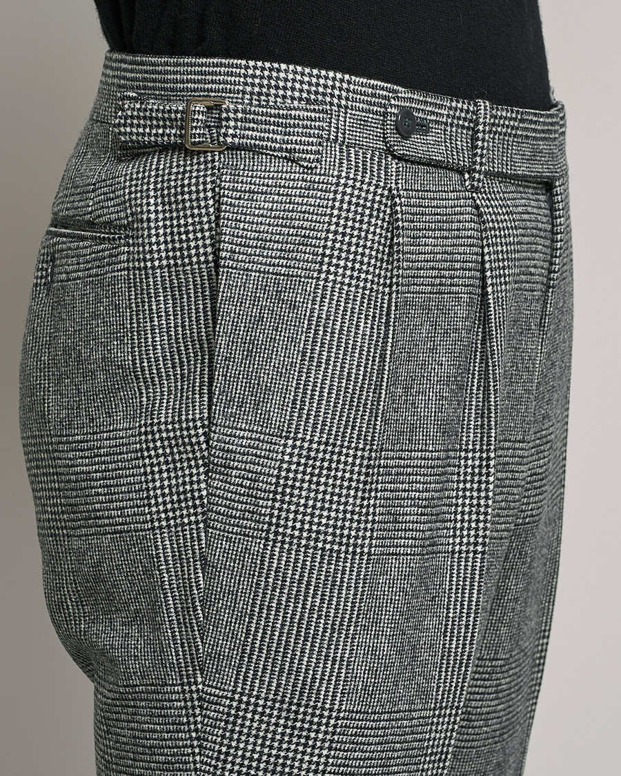 Hombres | Pantalones | Beams F | Pleated Flannel Trousers Grey Check