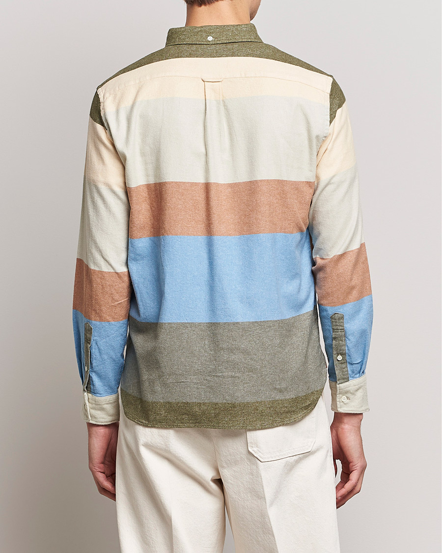 Hombres | Camisas | BEAMS PLUS | Flannel Multi Stripe Shirt Olive/Cream