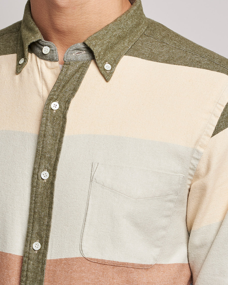 Hombres | Camisas | BEAMS PLUS | Flannel Multi Stripe Shirt Olive/Cream