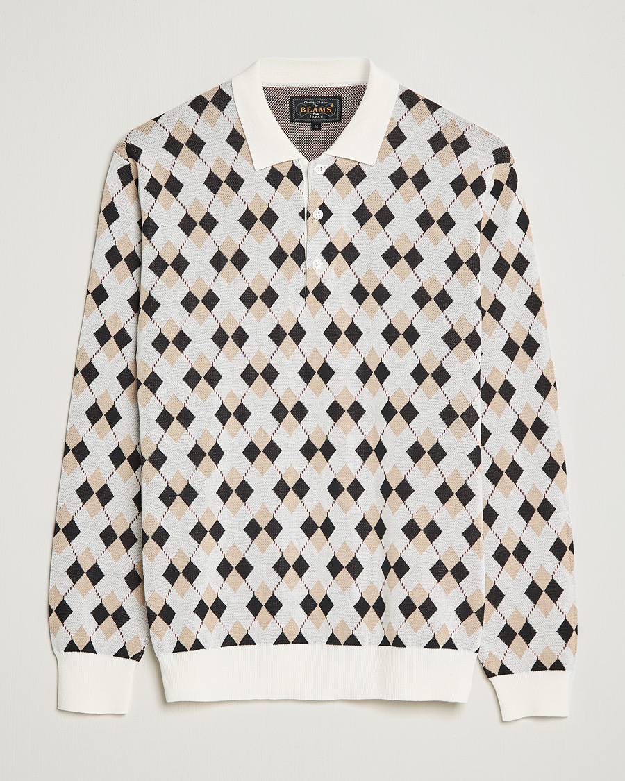 Hombres | Jerséis y prendas de punto | BEAMS PLUS | Argyle Knitted Polo Off White
