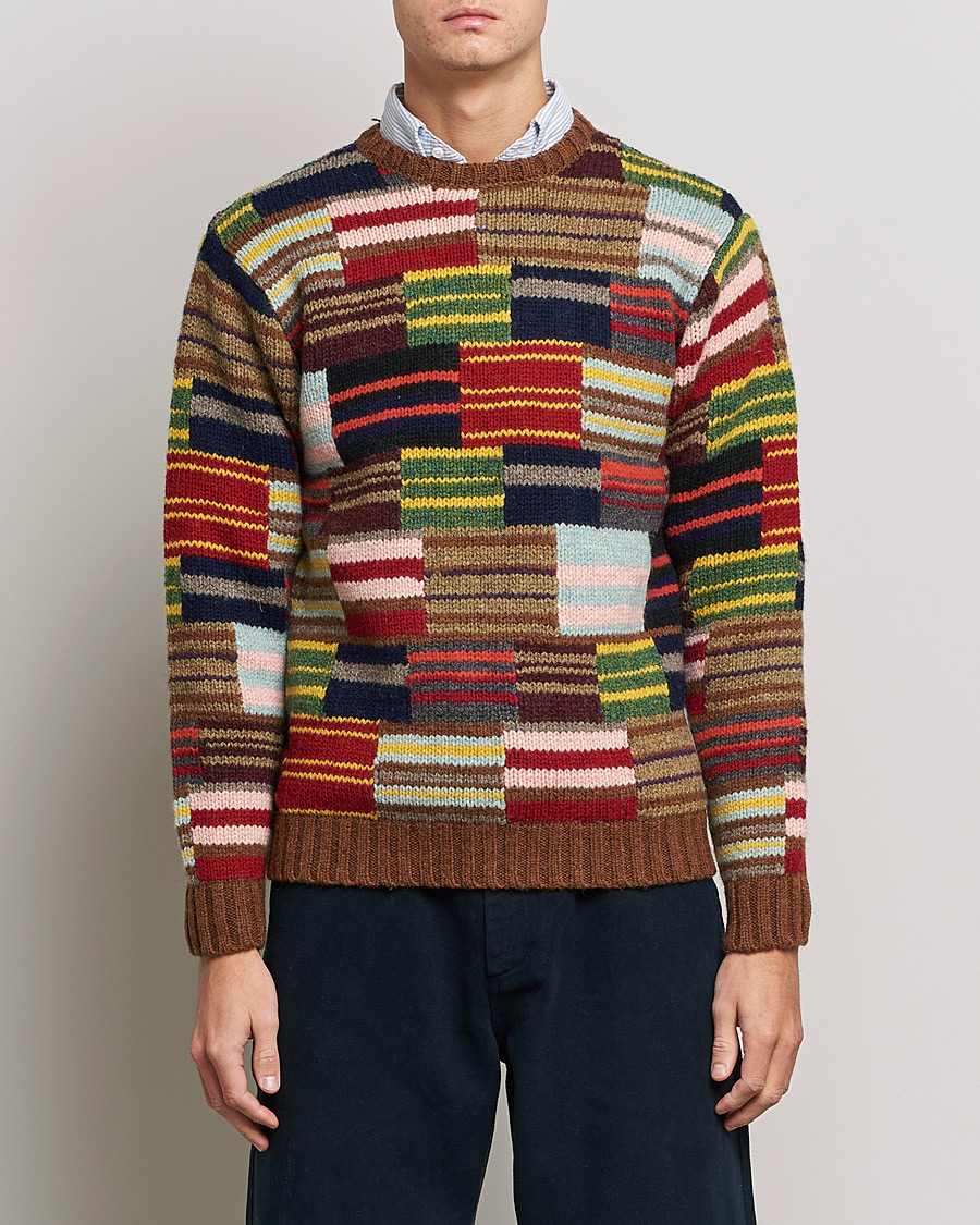 Hombres | Jerséis y prendas de punto | BEAMS PLUS | Hand Knit Patchwork Sweater Multi Stripe