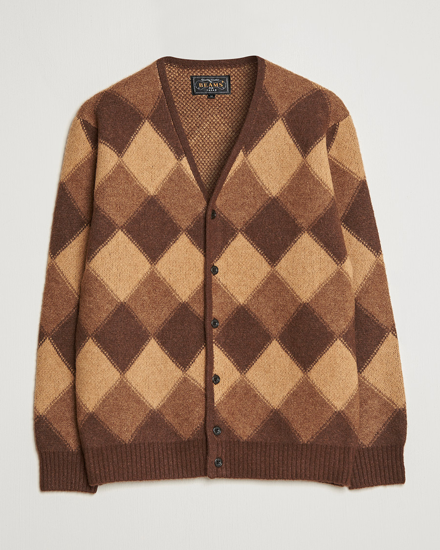 Hombres | Jerséis y prendas de punto | BEAMS PLUS | Argyle Jacquard Cardigan Brown 