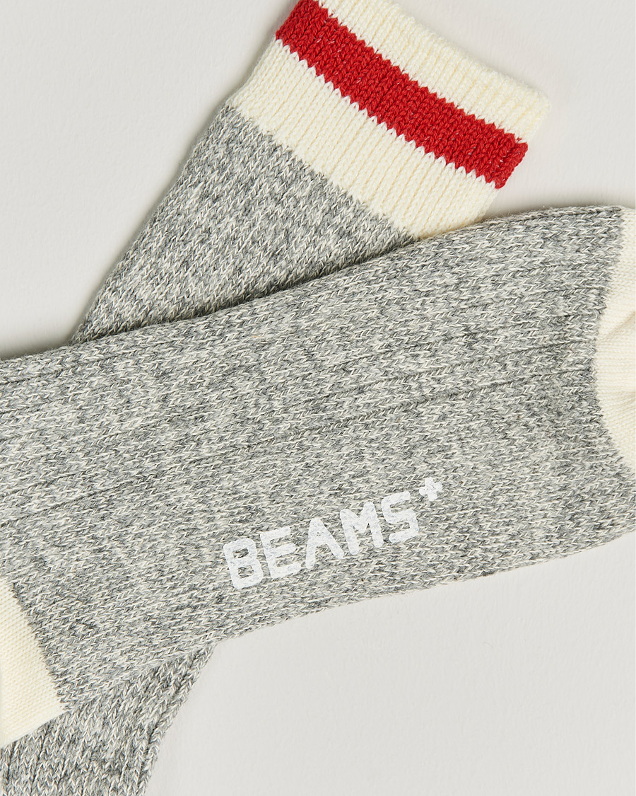 Hombres |  | BEAMS PLUS | Rag Socks Grey/Red