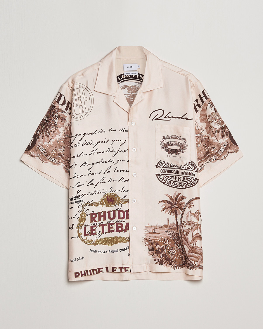 Hombres | Camisas | Rhude | Silk Cigar Short Sleeve Shirt Brown/Cream