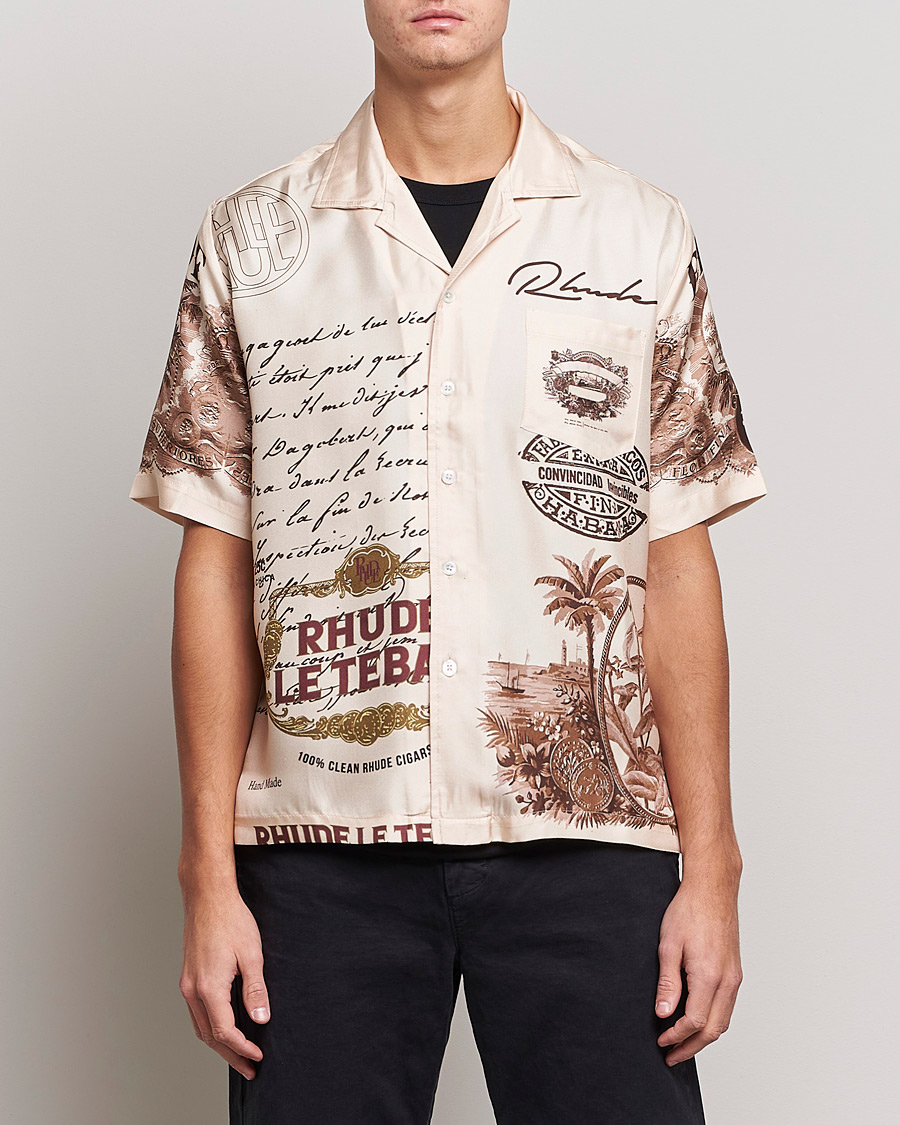 Hombres | Camisas | Rhude | Silk Cigar Short Sleeve Shirt Brown/Cream