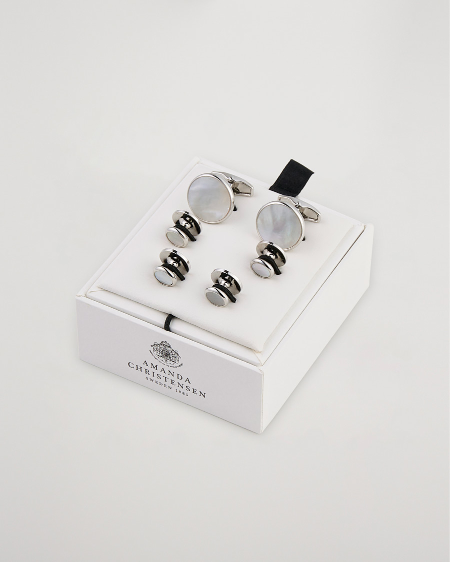 Hombres | Gemelos | Amanda Christensen | Cufflink & Shirt Studs Set White/Silver