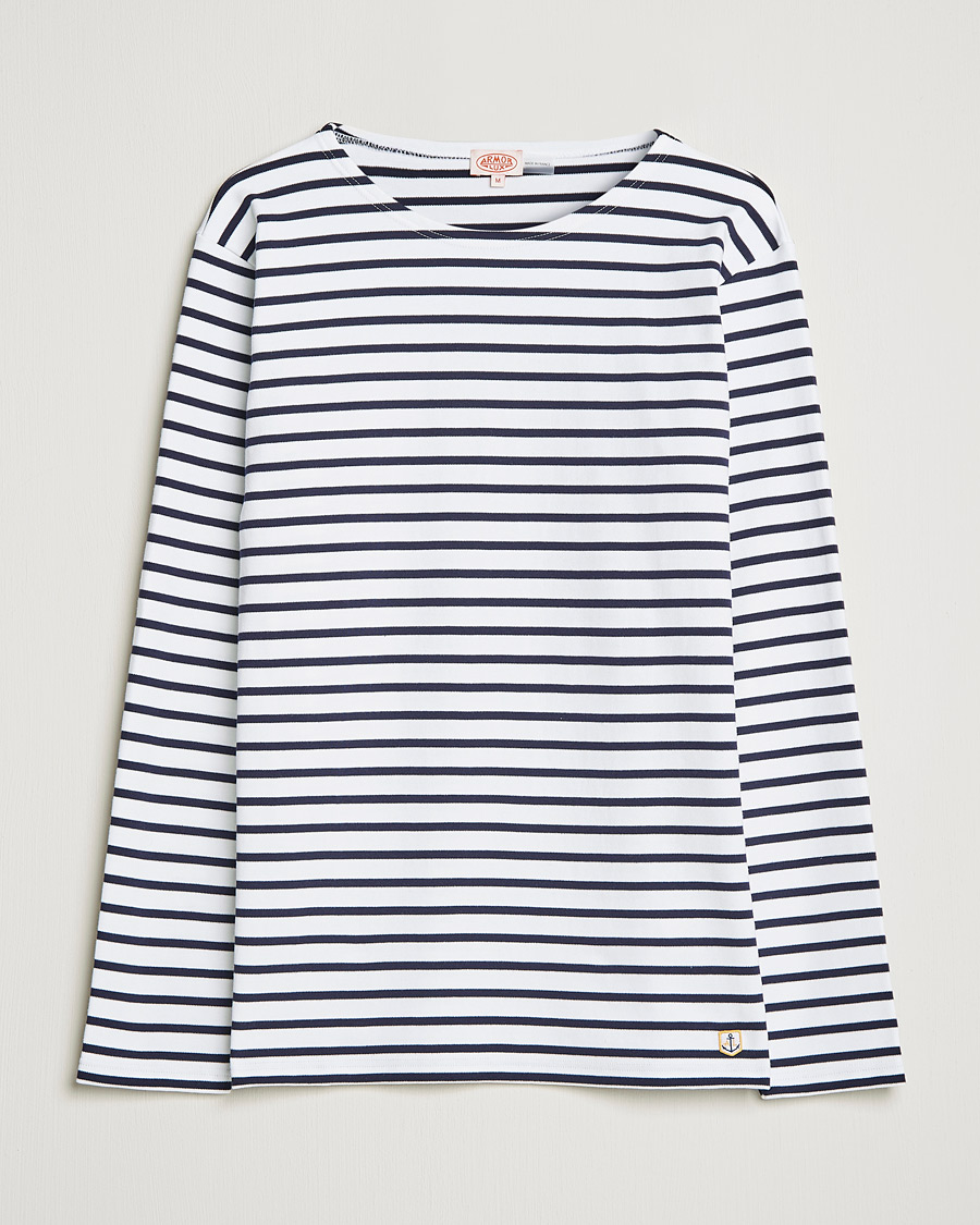 Hombres | Camisetas | Armor-lux | Houat Héritage Stripe Long Sleeve T-Shirt White/Navy