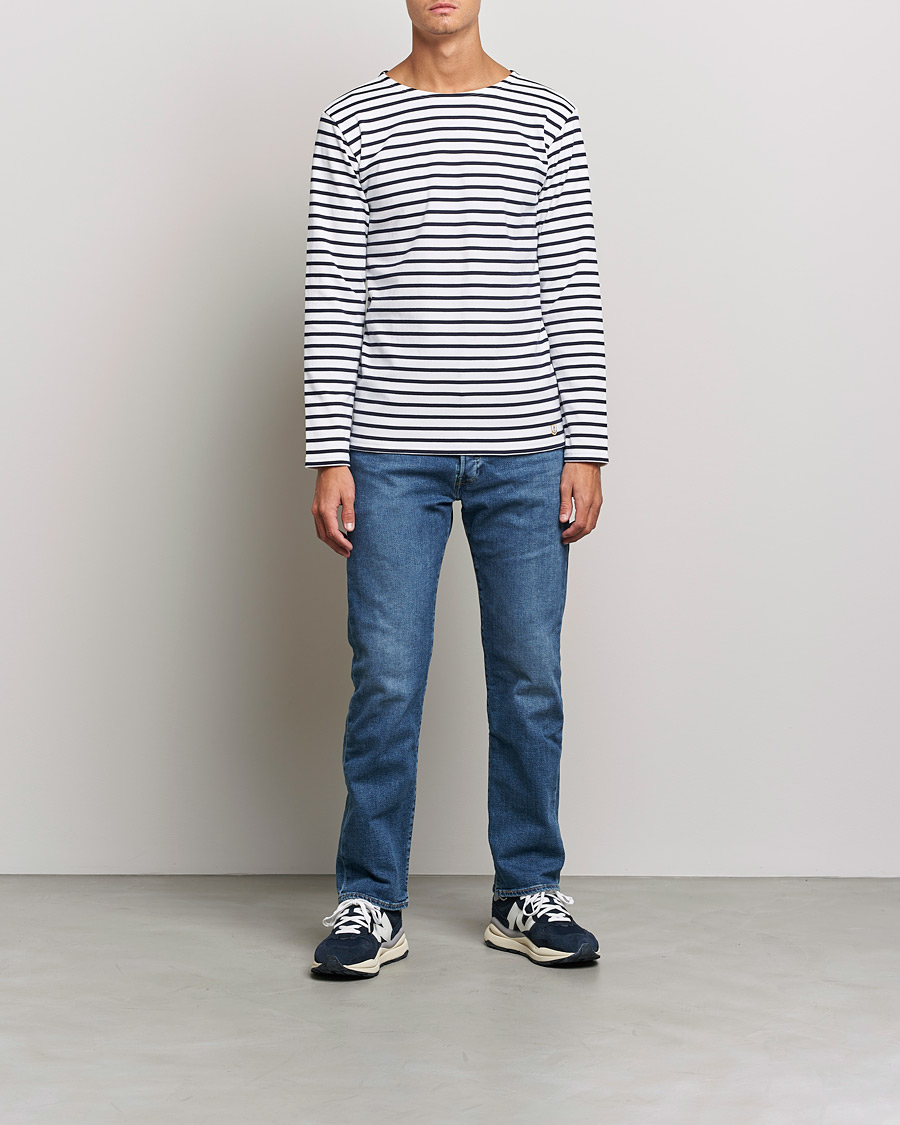 Hombres | Camisetas | Armor-lux | Houat Héritage Stripe Long Sleeve T-Shirt White/Navy