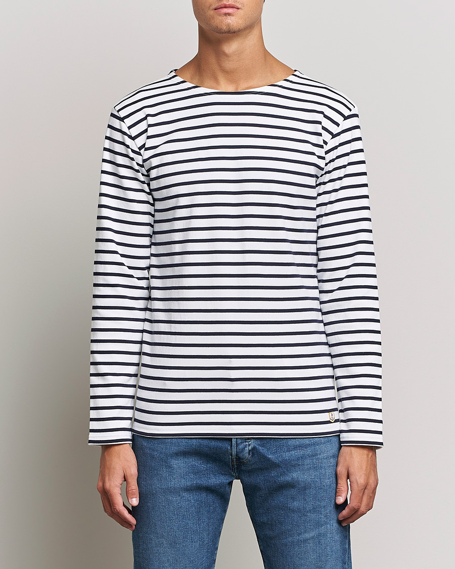 Hombres | Camisetas | Armor-lux | Houat Héritage Stripe Long Sleeve T-Shirt White/Navy