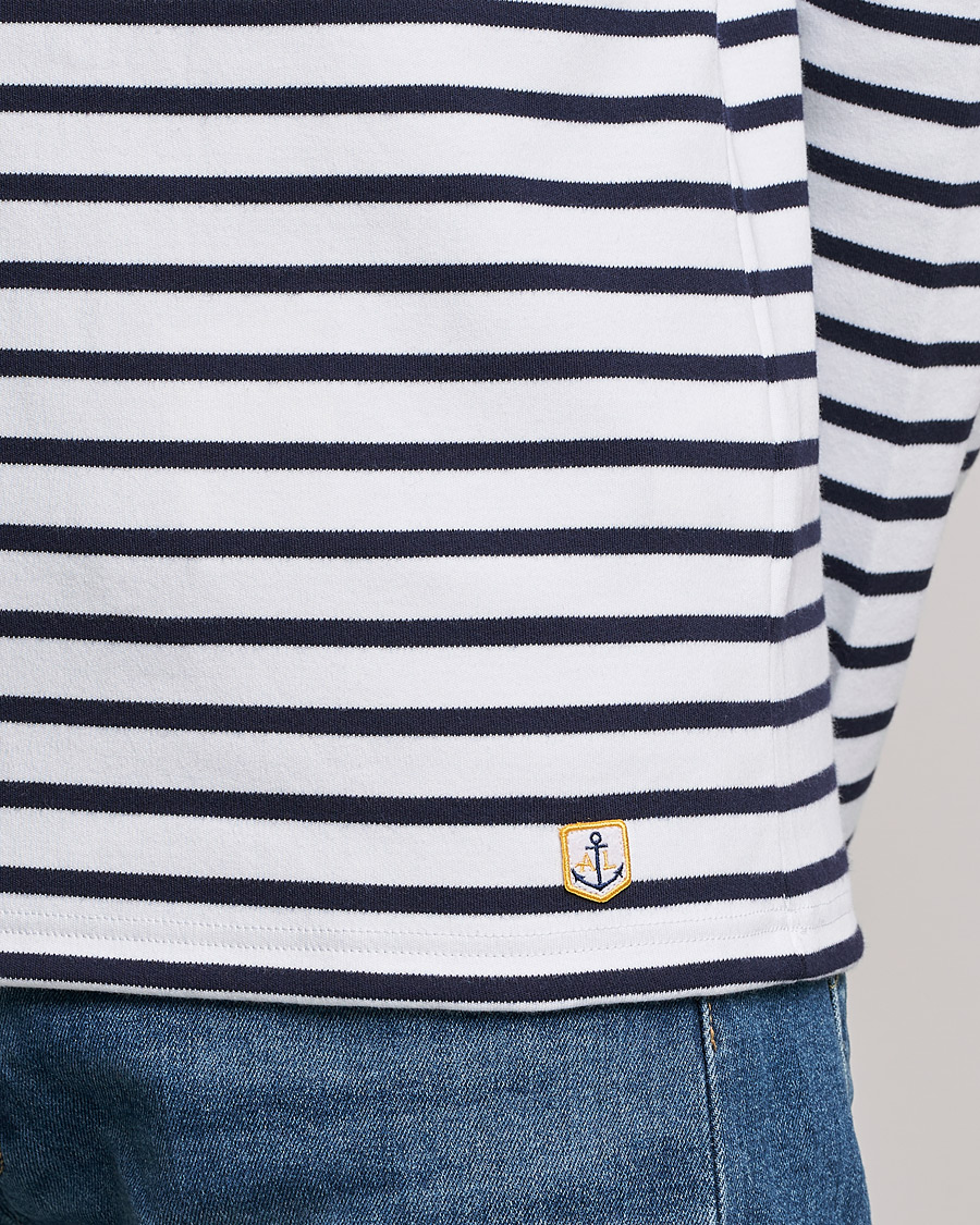 Hombres | Camisetas | Armor-lux | Houat Héritage Stripe Long Sleeve T-Shirt White/Navy
