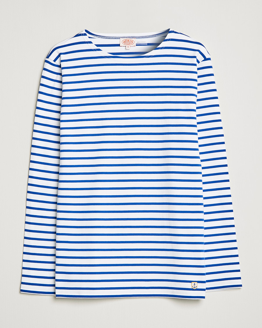 Hombres | Camisetas | Armor-lux | Houat Héritage Stripe Long Sleeve T-Shirt White/Blue