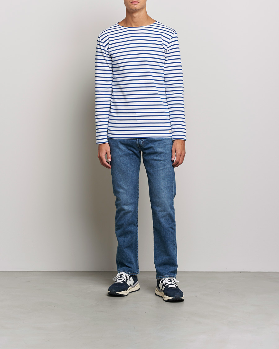 Hombres | Camisetas | Armor-lux | Houat Héritage Stripe Long Sleeve T-Shirt White/Blue