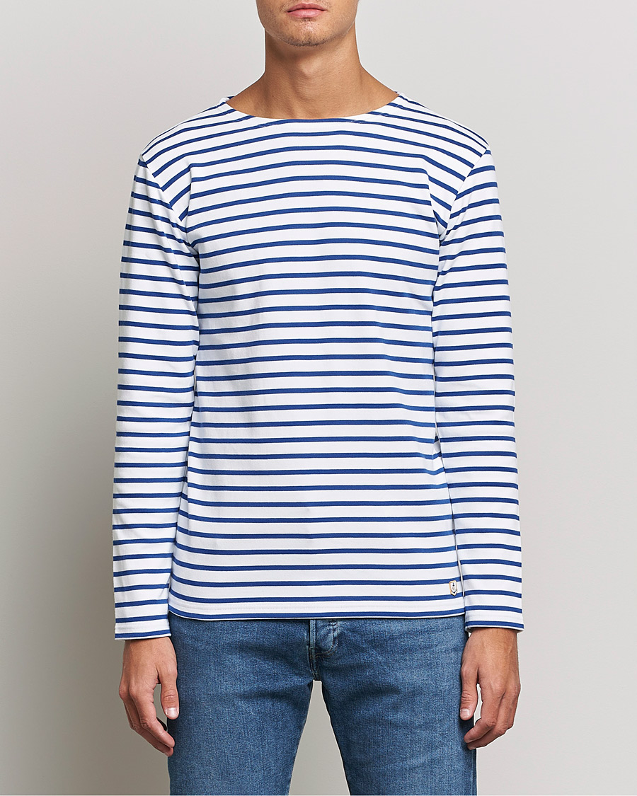 Hombres | Camisetas | Armor-lux | Houat Héritage Stripe Long Sleeve T-Shirt White/Blue