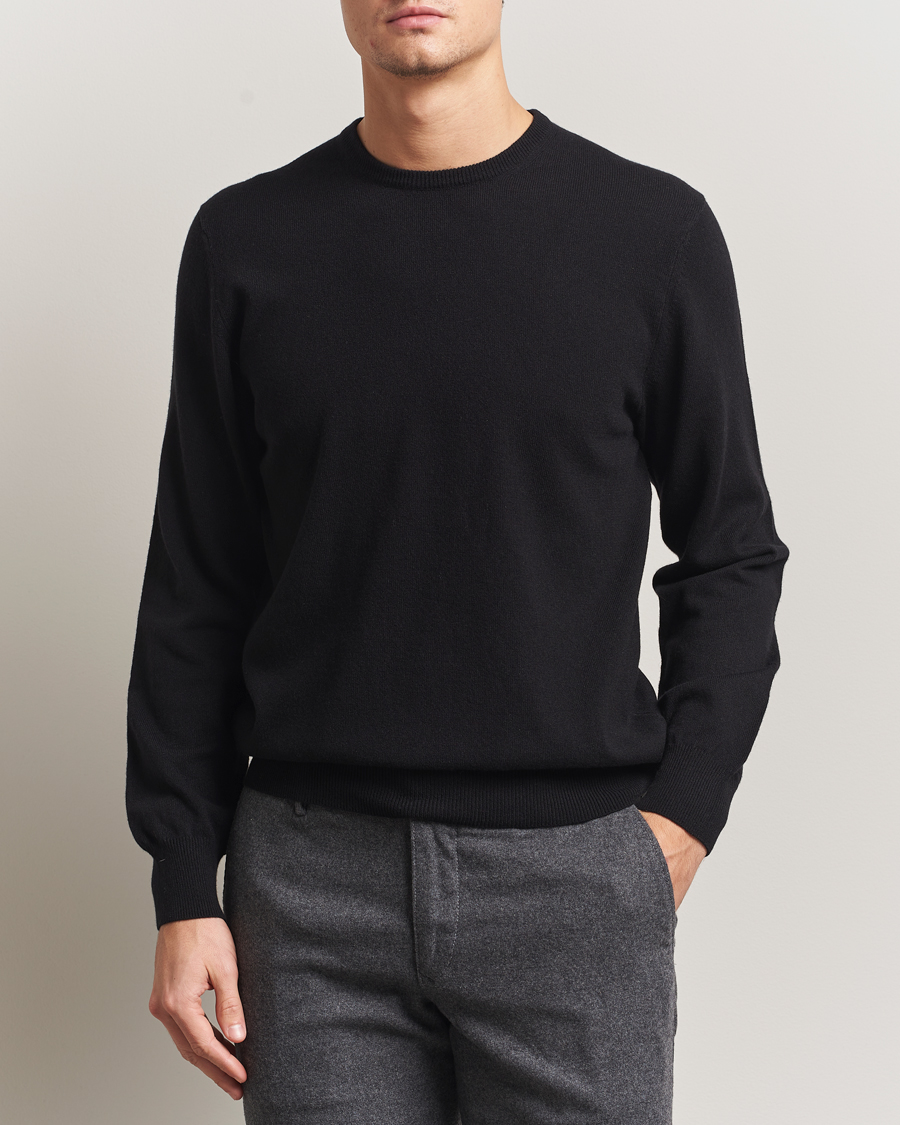 Hombres | Jerséis y prendas de punto | Piacenza Cashmere | Cashmere Crew Neck Sweater Black