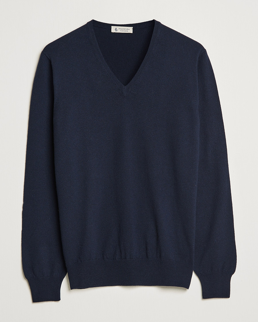 Hombres | Jerséis y prendas de punto | Piacenza Cashmere | Cashmere V Neck Sweater Navy