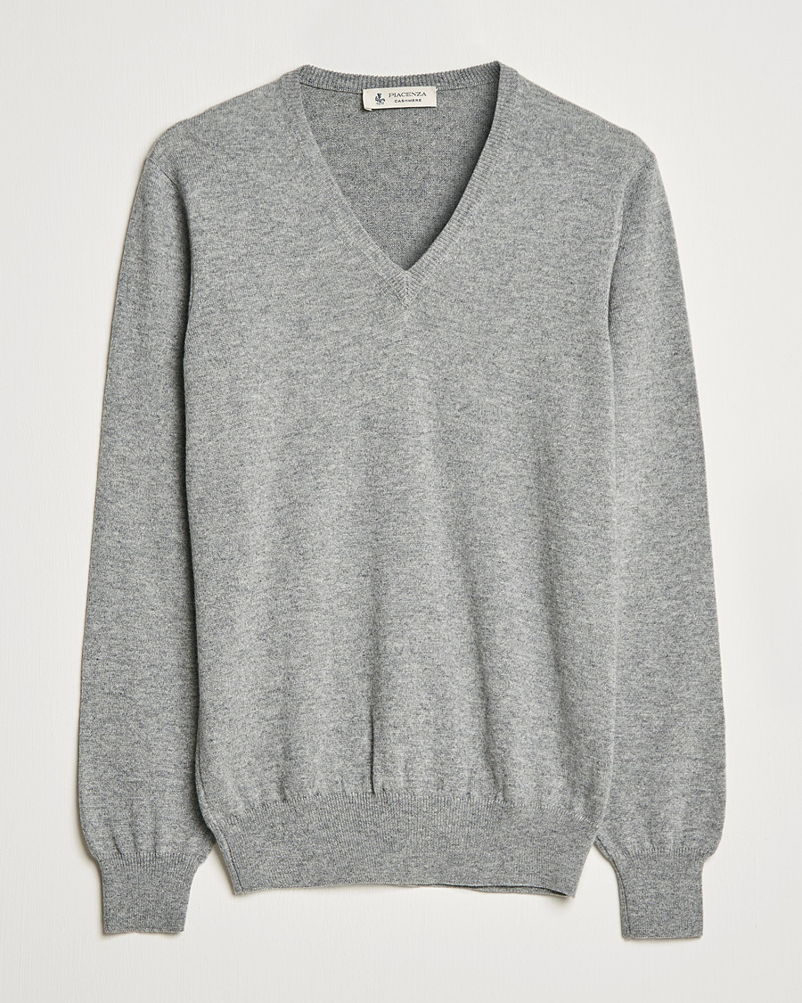 Hombres | Jerséis y prendas de punto | Piacenza Cashmere | Cashmere V Neck Sweater Light Grey