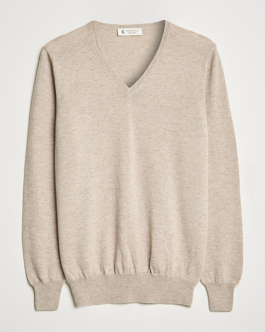 Hombres | Jerséis y prendas de punto | Piacenza Cashmere | Cashmere V Neck Sweater Beige