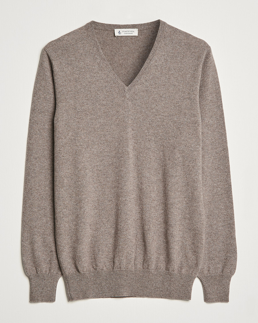 Hombres | Jerséis y prendas de punto | Piacenza Cashmere | Cashmere V Neck Sweater Brown