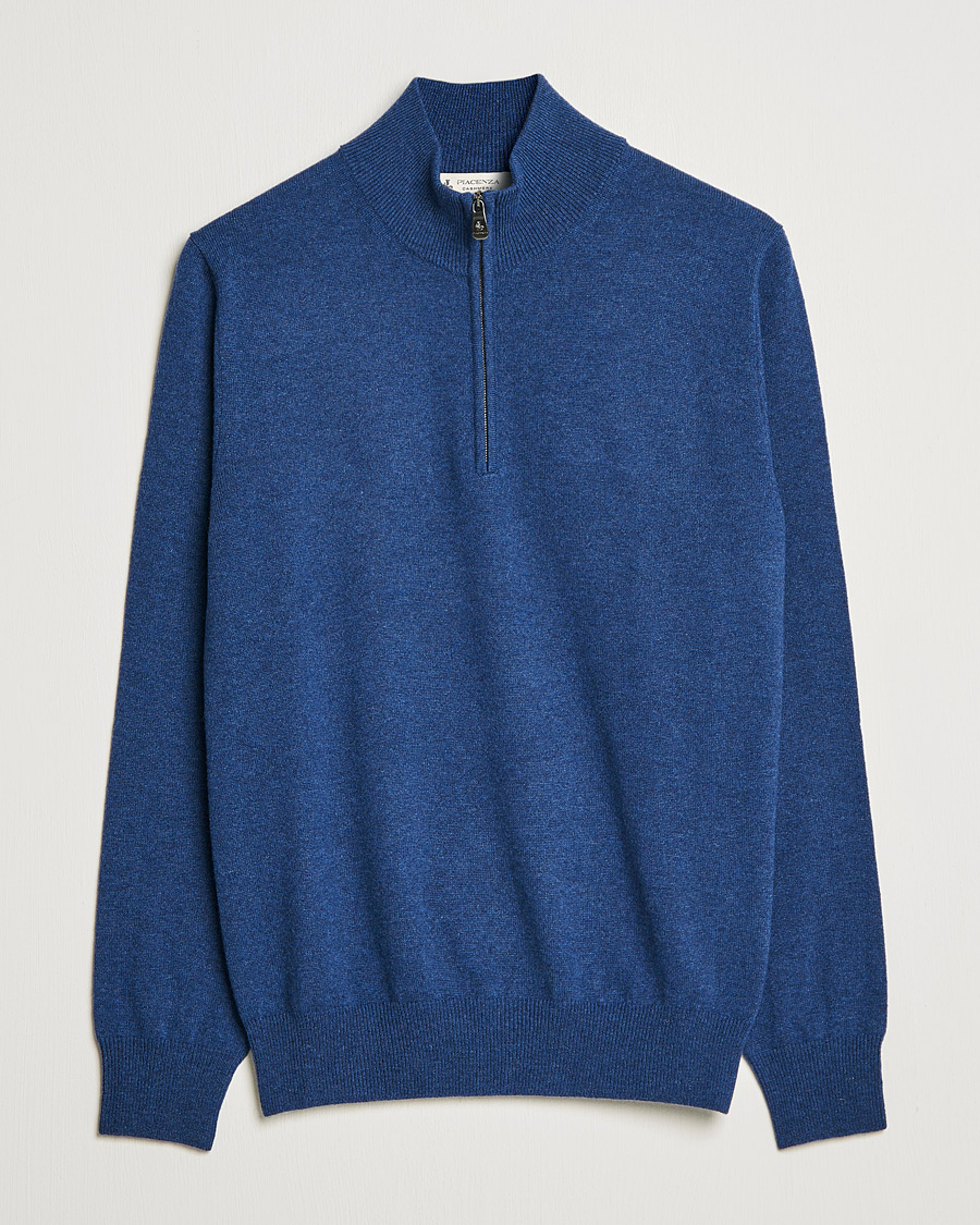 Hombres | Jerséis y prendas de punto | Piacenza Cashmere | Cashmere Half Zip Sweater Indigo Blue