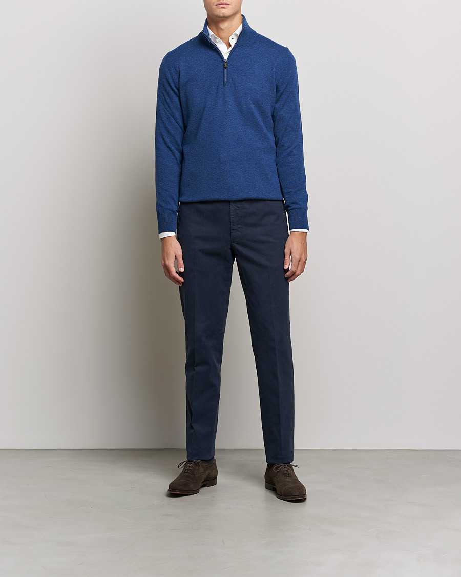Hombres | Jerséis y prendas de punto | Piacenza Cashmere | Cashmere Half Zip Sweater Indigo Blue