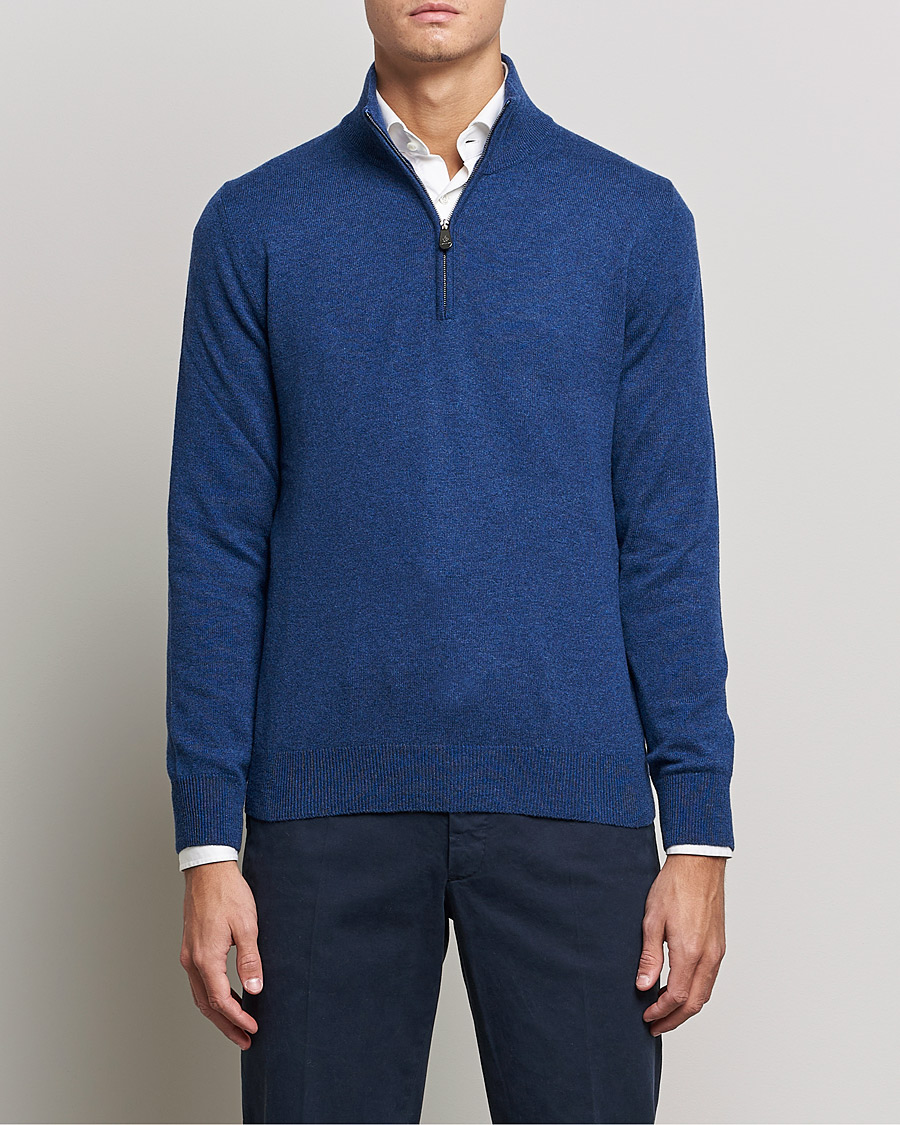 Hombres | Jerséis de cachemira | Piacenza Cashmere | Cashmere Half Zip Sweater Indigo Blue