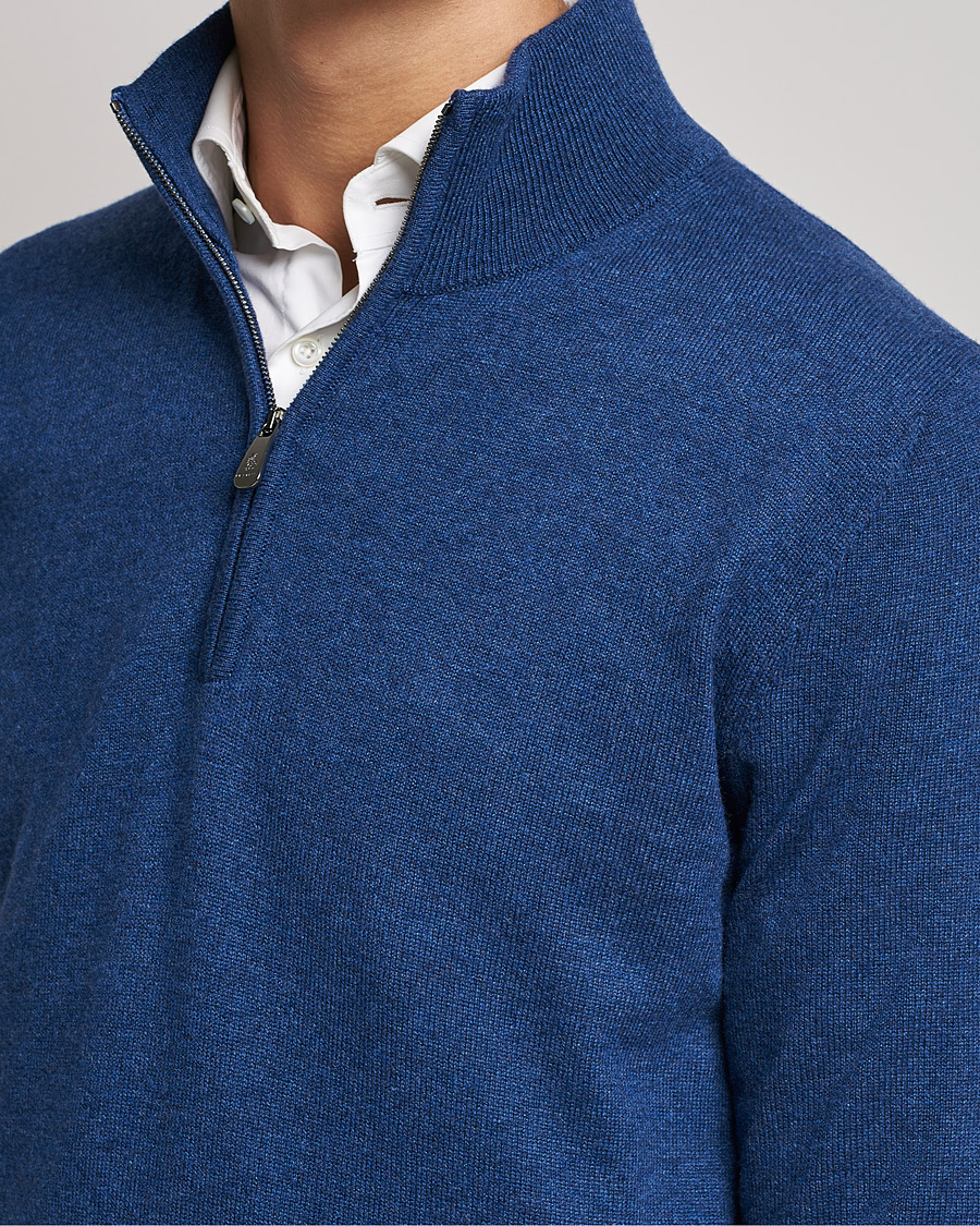 Hombres | Jerséis y prendas de punto | Piacenza Cashmere | Cashmere Half Zip Sweater Indigo Blue