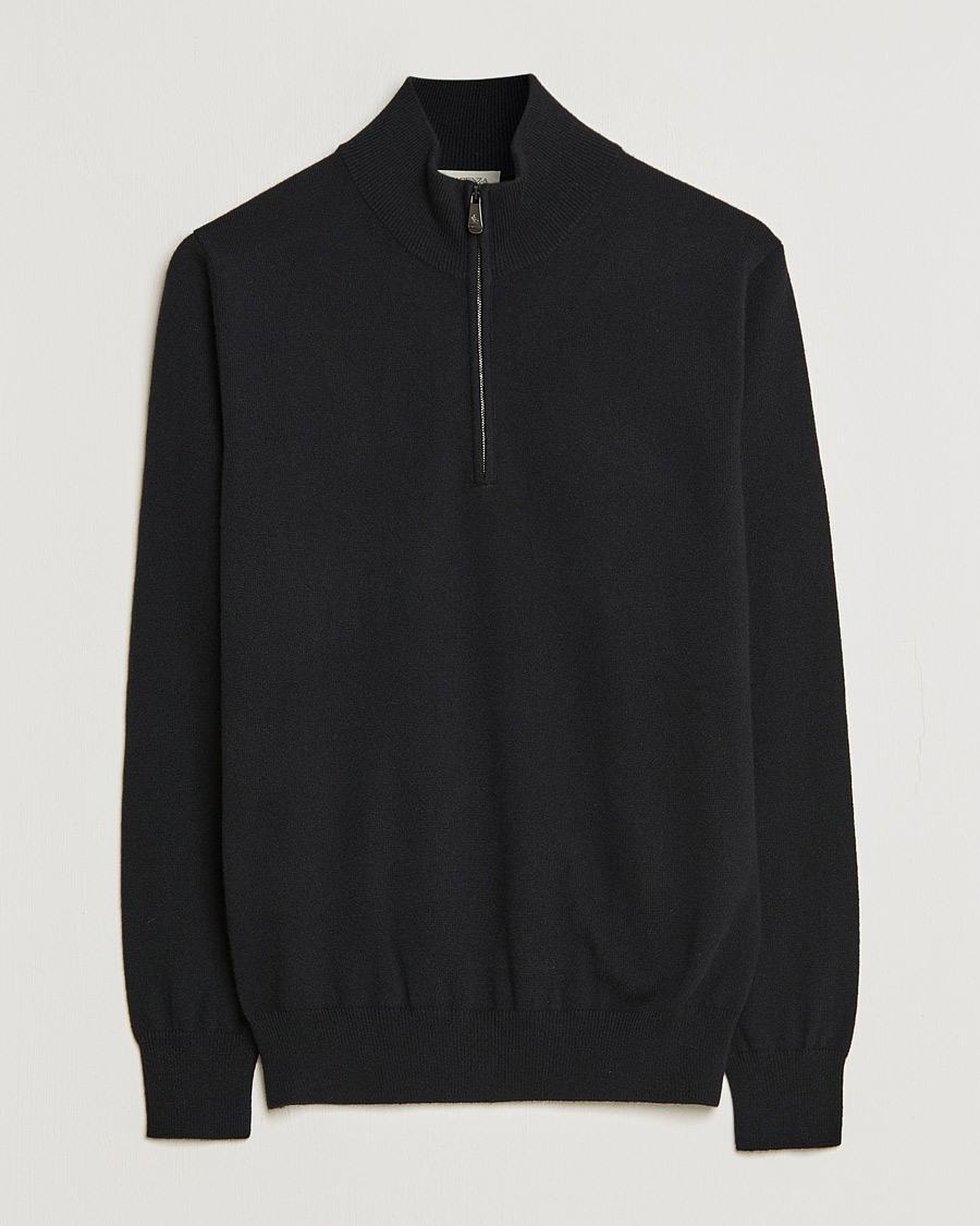 Hombres | Jerséis y prendas de punto | Piacenza Cashmere | Cashmere Half Zip Sweater Black