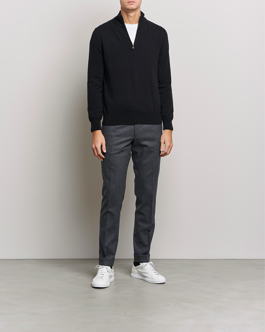 Hombres | Jerséis y prendas de punto | Piacenza Cashmere | Cashmere Half Zip Sweater Black