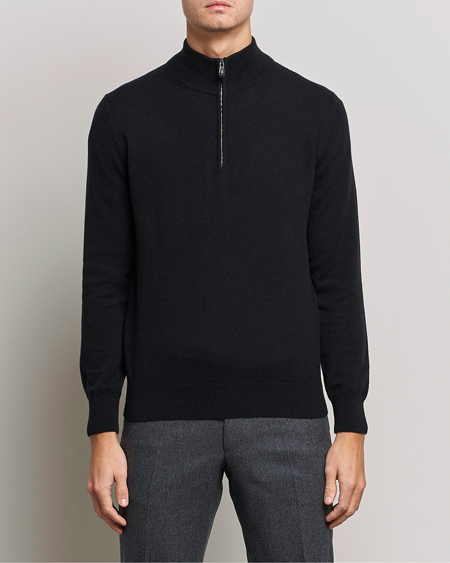 Hombres | Jerséis de cachemira | Piacenza Cashmere | Cashmere Half Zip Sweater Black
