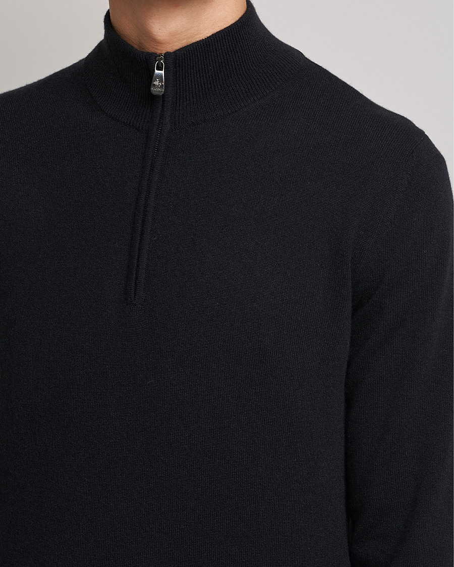 Hombres | Jerséis y prendas de punto | Piacenza Cashmere | Cashmere Half Zip Sweater Black