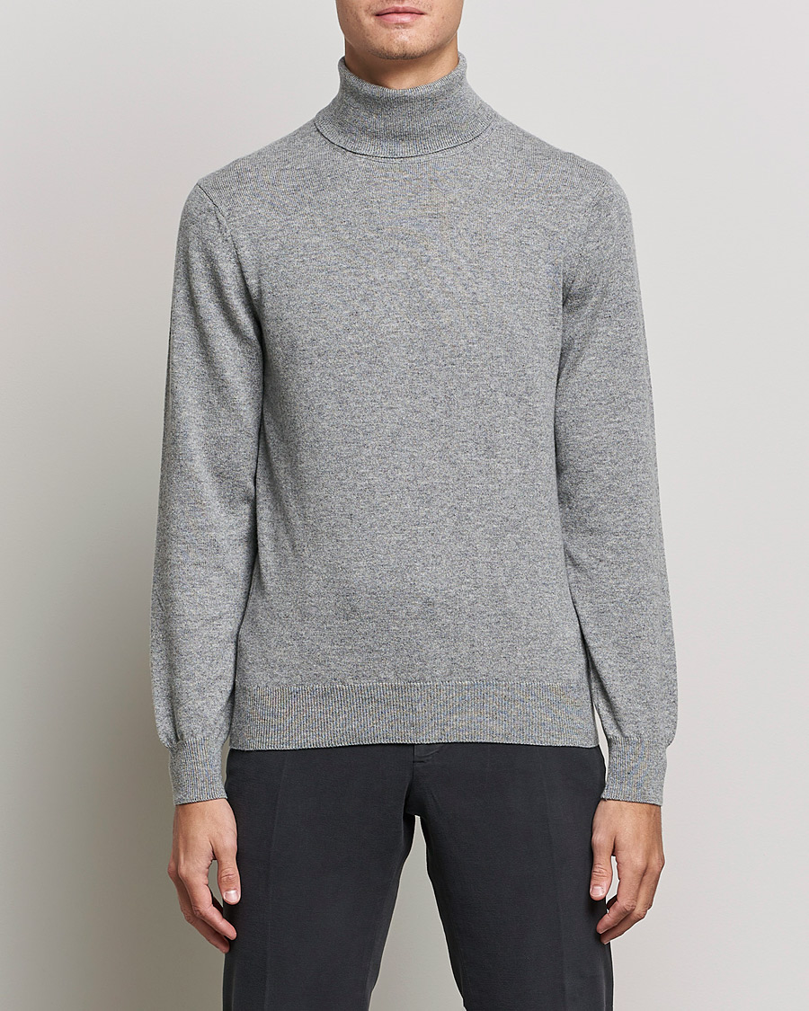 Hombres | Jerseys de cuello alto | Piacenza Cashmere | Cashmere Rollneck Sweater Light Grey