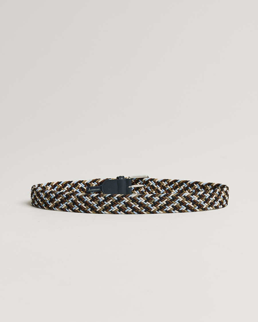 Hombres |  | Anderson's | Stretch Woven 3,5 cm Belt Navy/Green/Brown