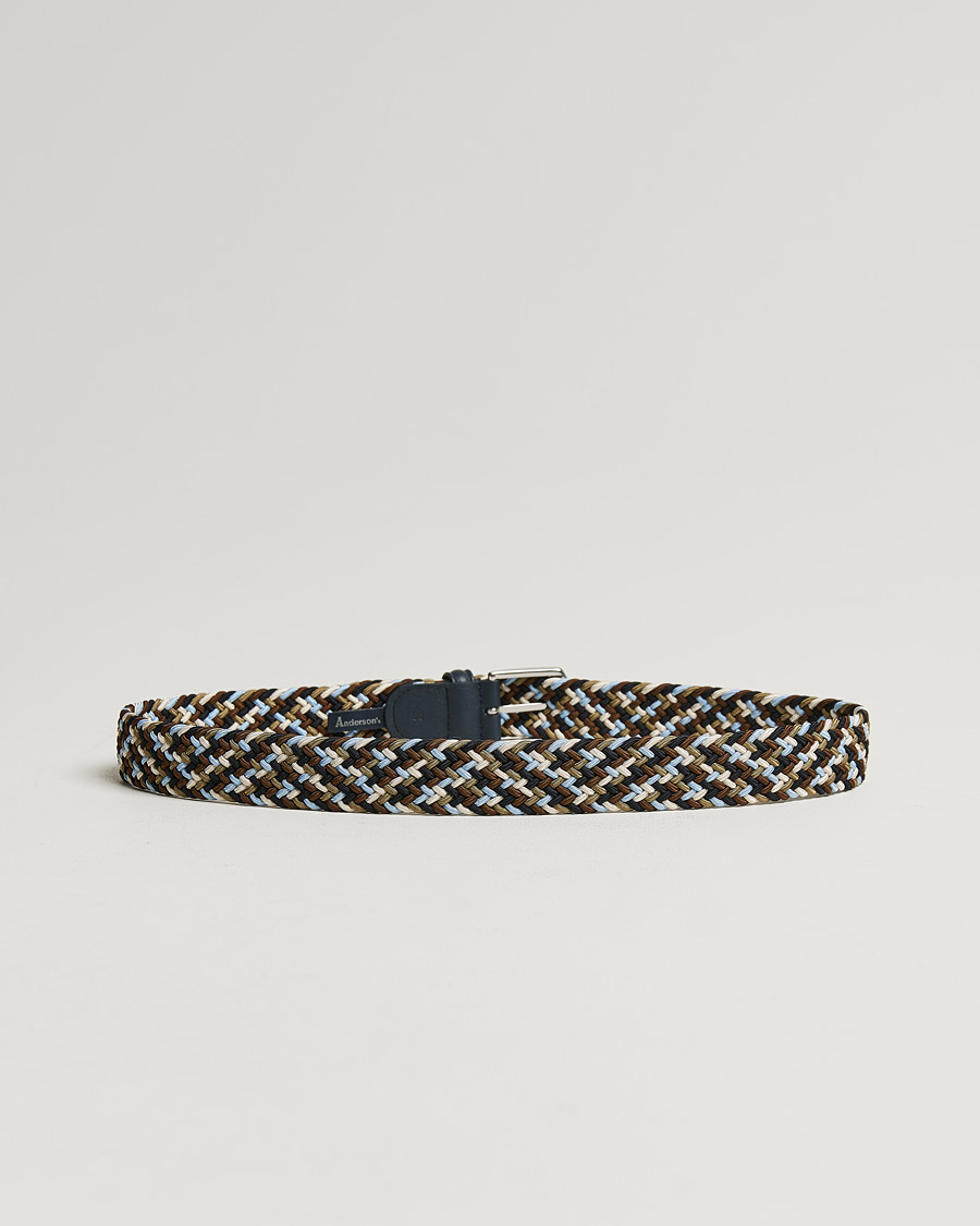 Hombres | Cinturones | Anderson's | Stretch Woven 3,5 cm Belt Navy/Green/Brown