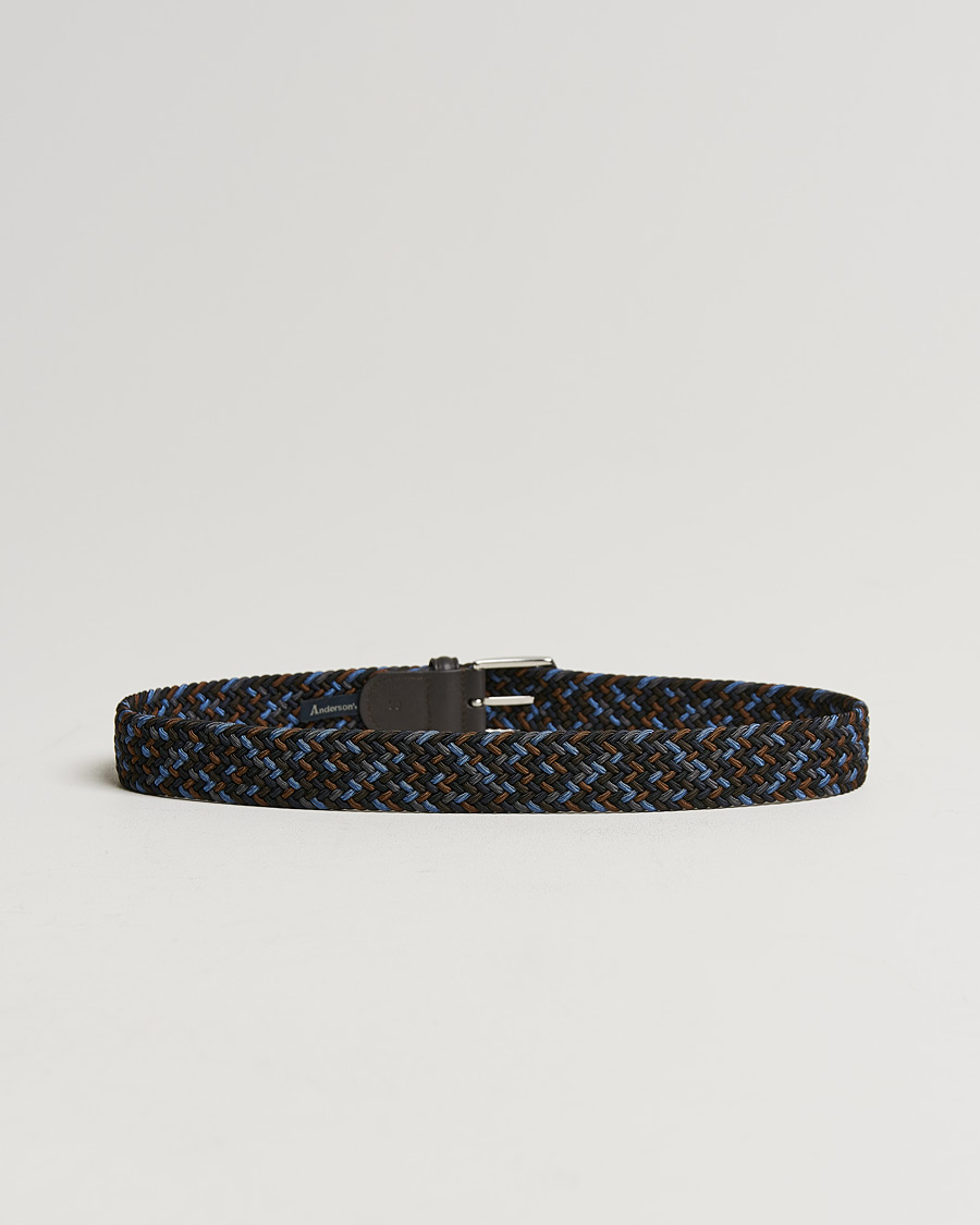 Hombres | Cinturones | Anderson's | Stretch Woven 3,5 cm Belt Navy/Brown
