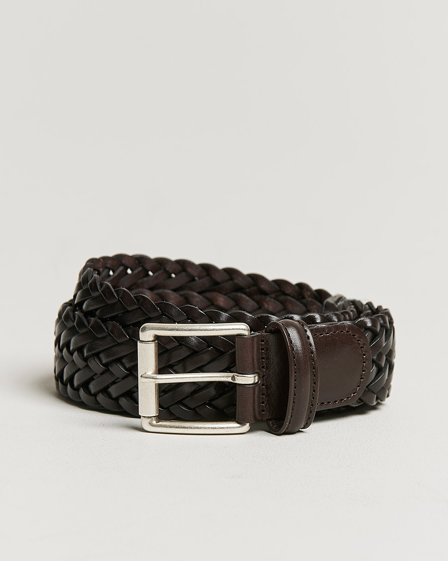 Hombres | Cinturones | Anderson's | Woven Leather 3,5 cm Belt Dark Brown