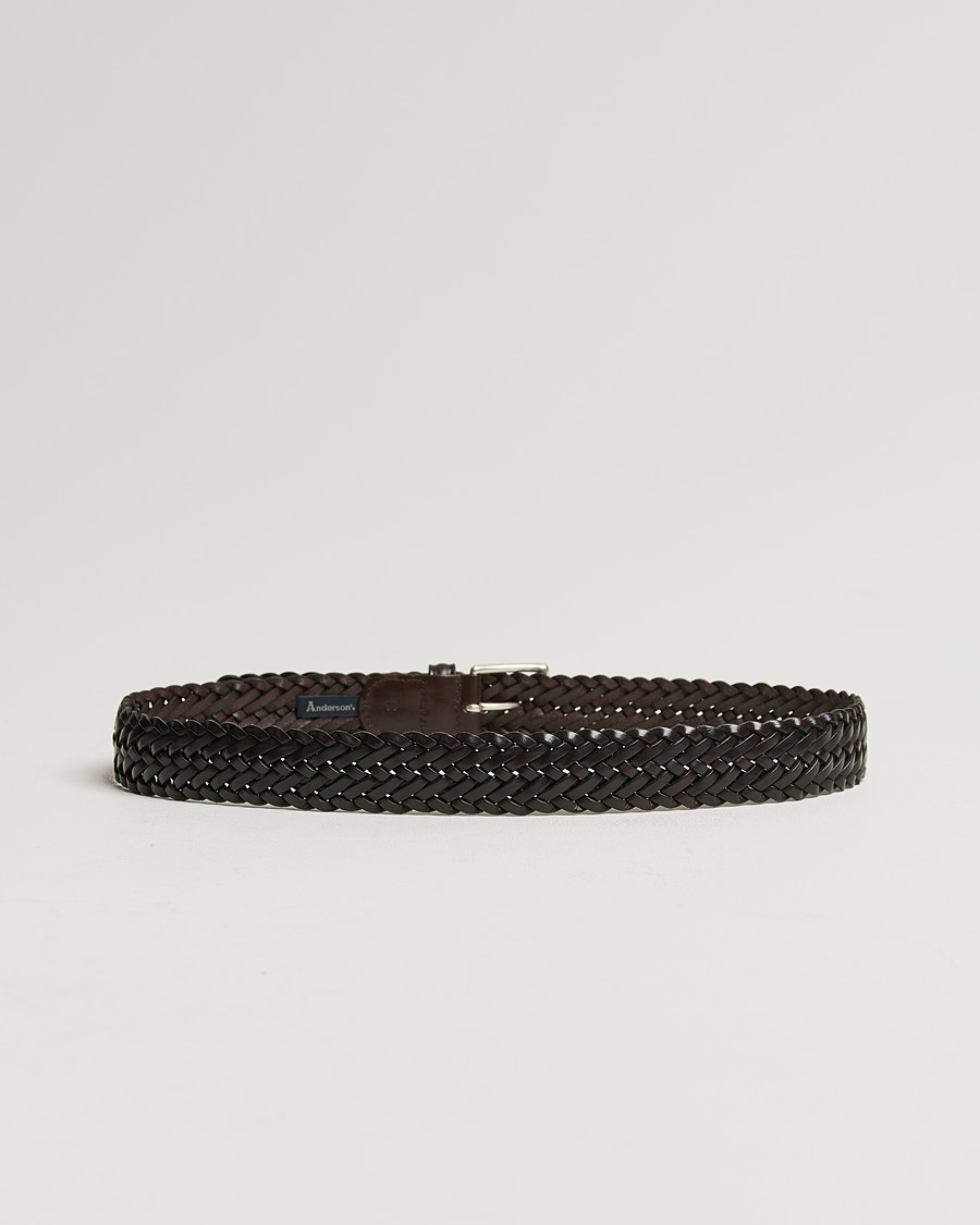 Hombres |  | Anderson's | Woven Leather 3,5 cm Belt Dark Brown