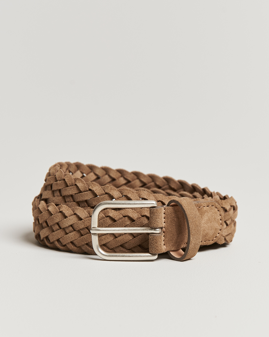 Hombres | Cinturones | Anderson's | Woven Suede Belt 3 cm Beige