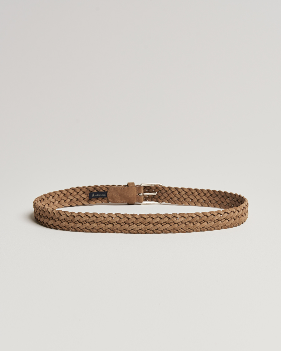 Hombres | Cinturones | Anderson's | Woven Suede Belt 3 cm Beige