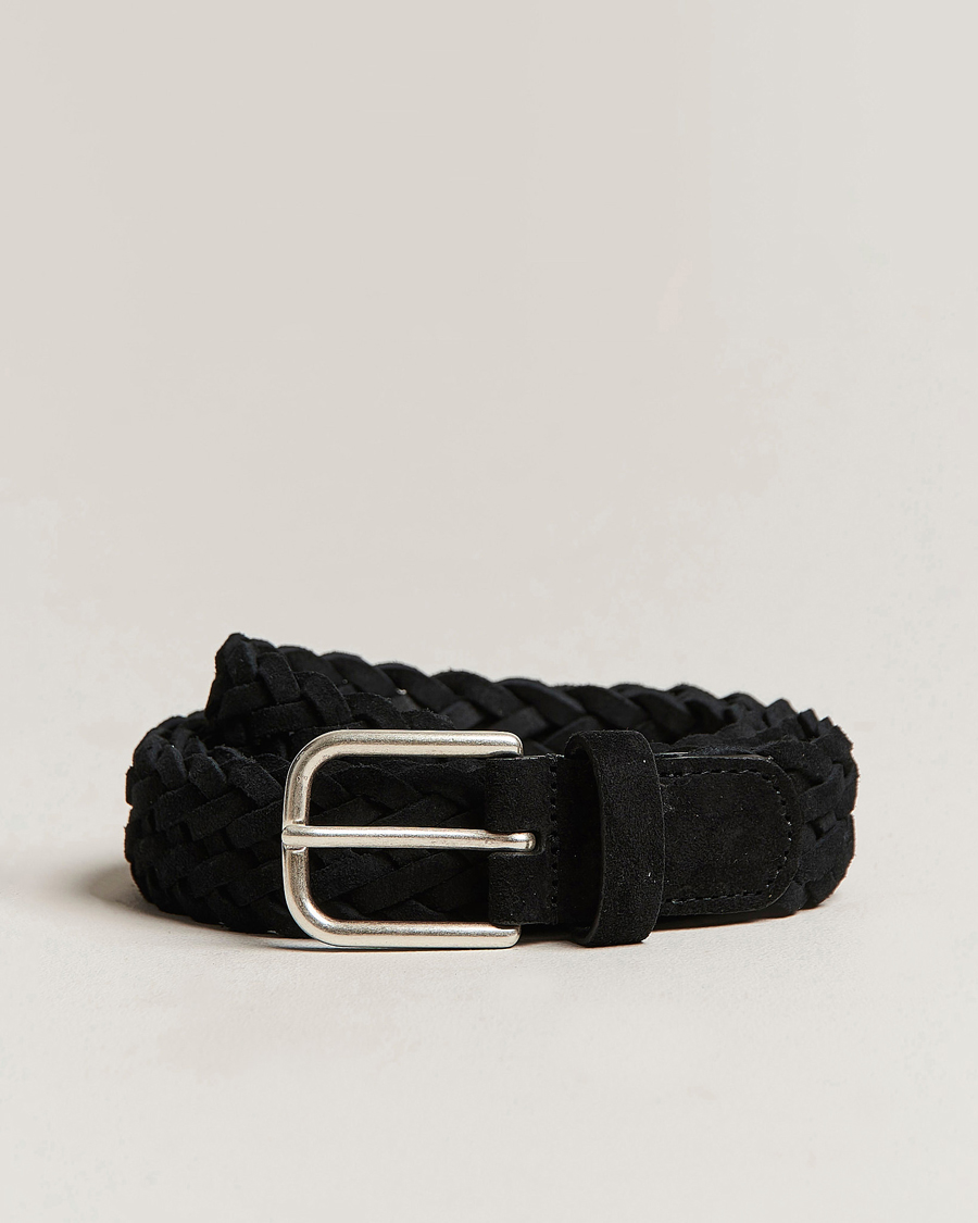 Hombres | Cinturones | Anderson's | Woven Suede Belt 3 cm Black
