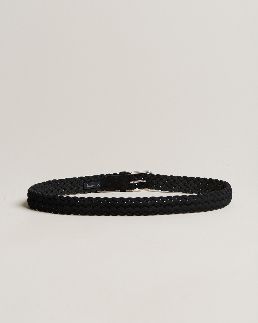 Hombres | Cinturones | Anderson's | Woven Suede Belt 3 cm Black