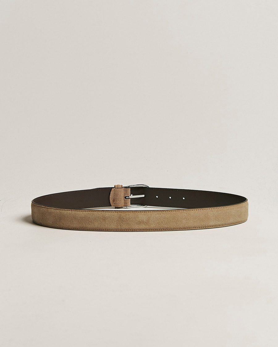 Hombres | Italian Department | Anderson's | Suede 3,5 cm Belt Beige