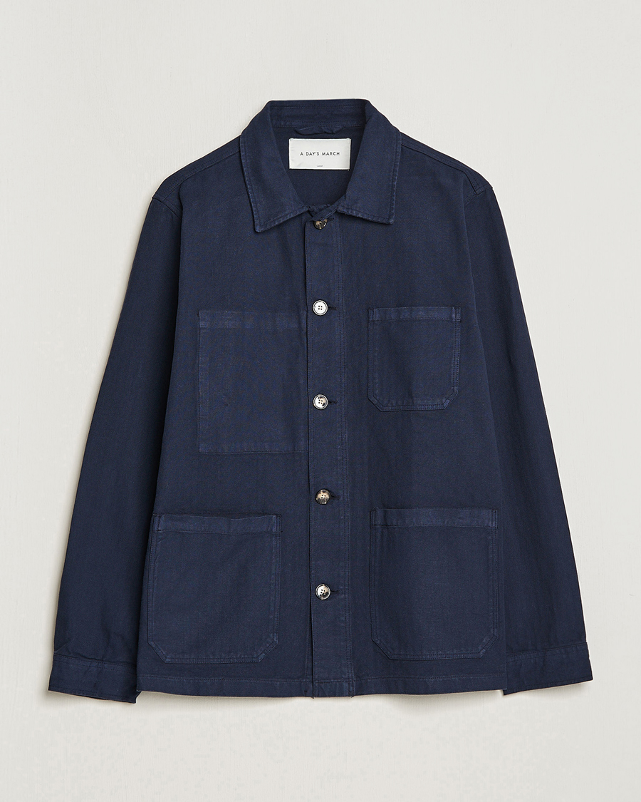 Hombres | Camisas | A Day's March | Herringbone Overshirt Navy