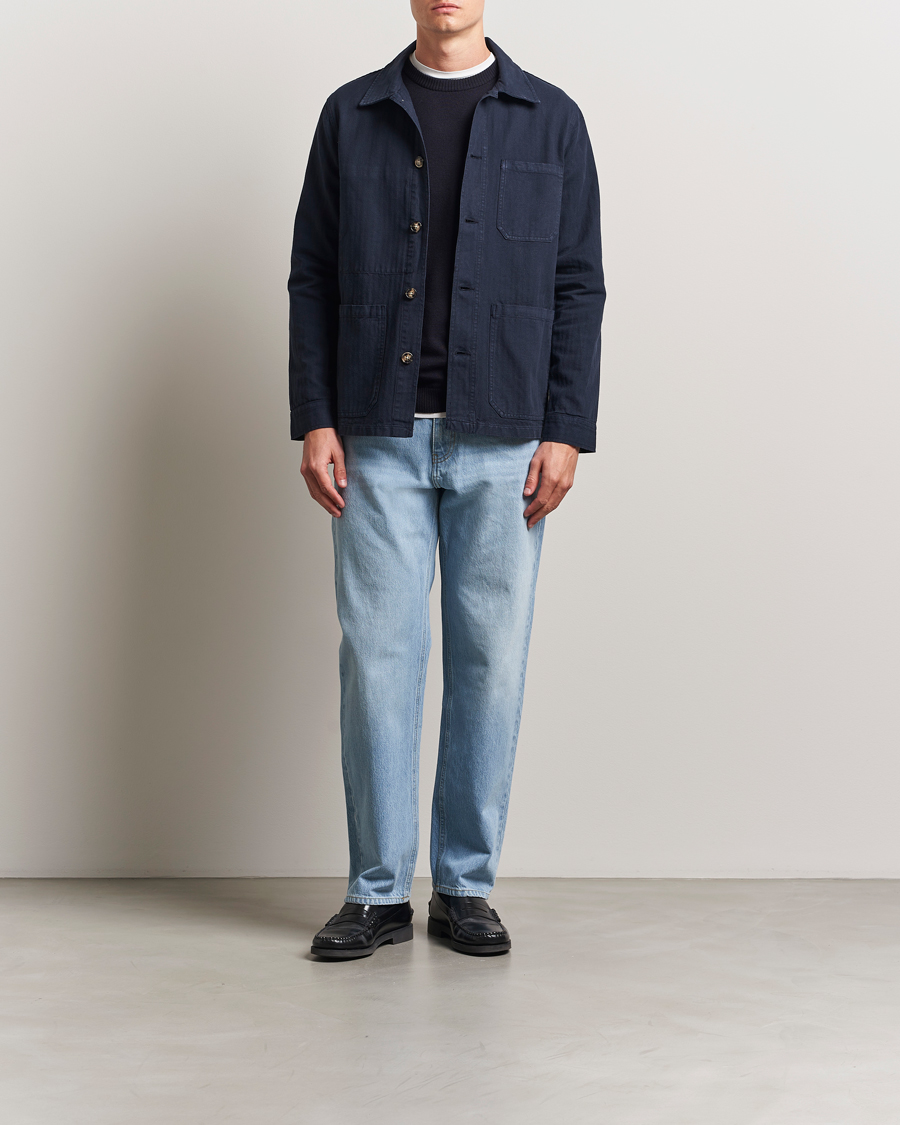 Hombres | Camisas | A Day's March | Herringbone Overshirt Navy