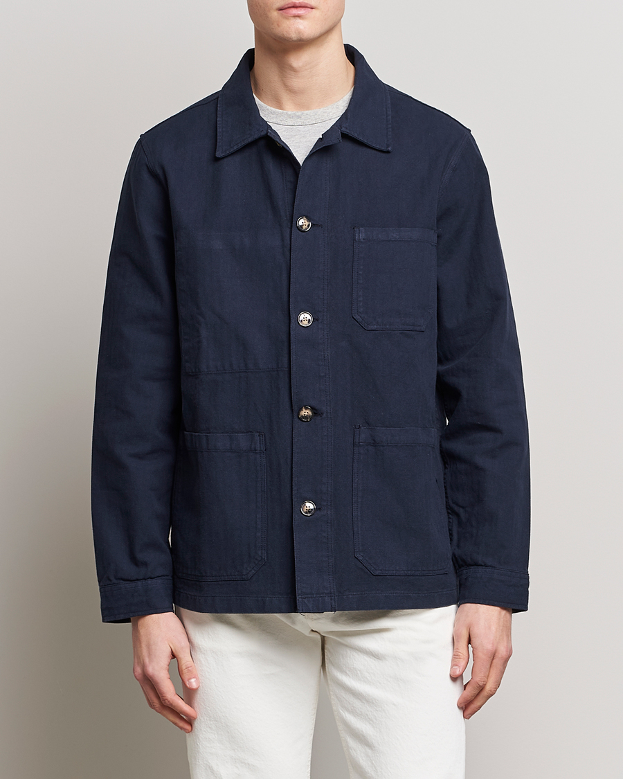Hombres | Chaquetas tipo camisa | A Day's March | Original Herringbone Overshirt Regular Fit Navy