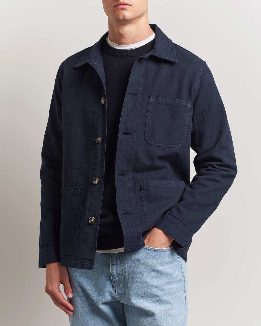 Hombres | Camisas | A Day's March | Herringbone Overshirt Navy