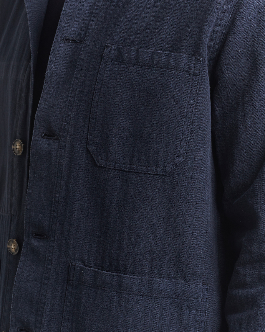 Hombres | Camisas | A Day's March | Herringbone Overshirt Navy