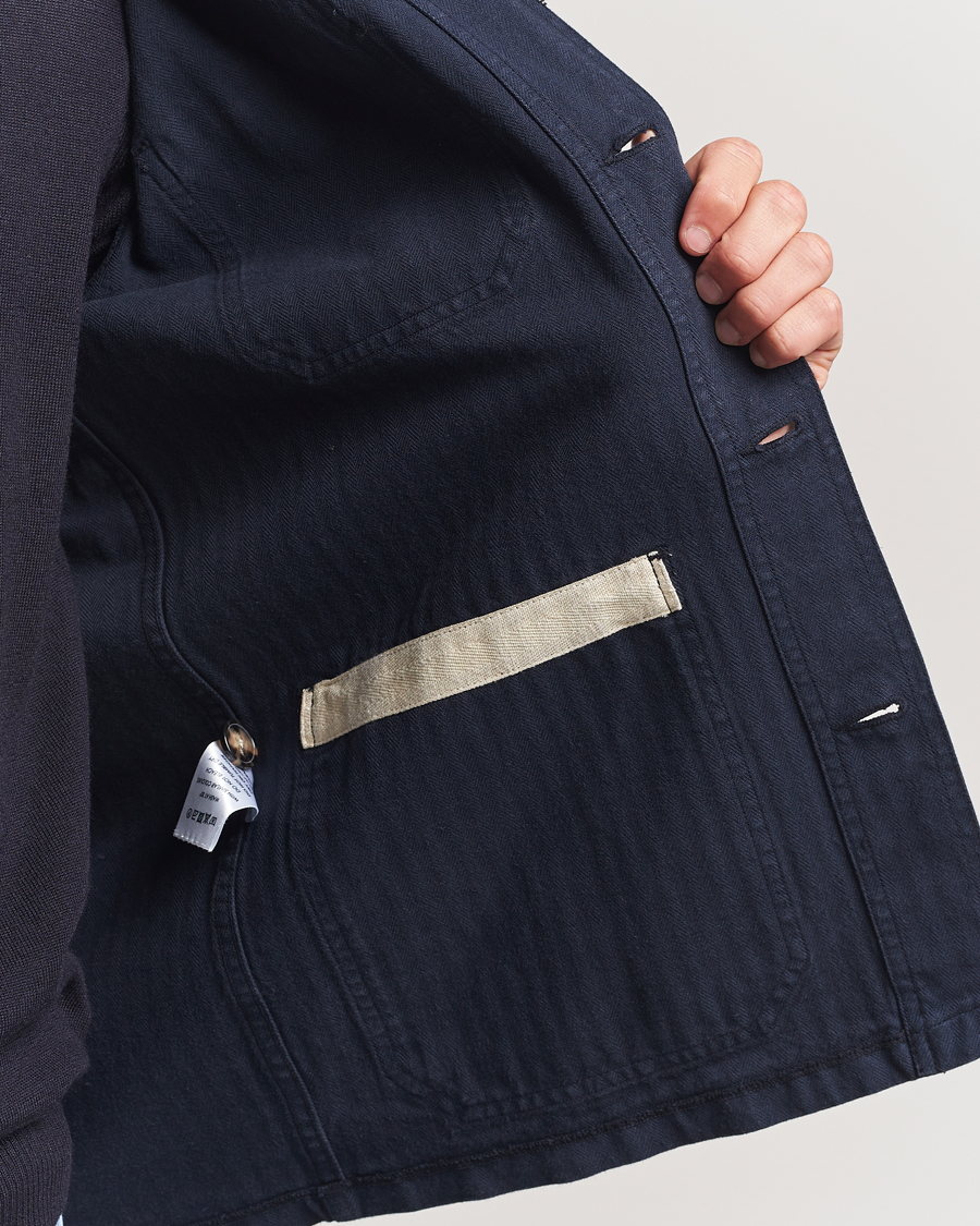Hombres | Camisas | A Day's March | Herringbone Overshirt Navy
