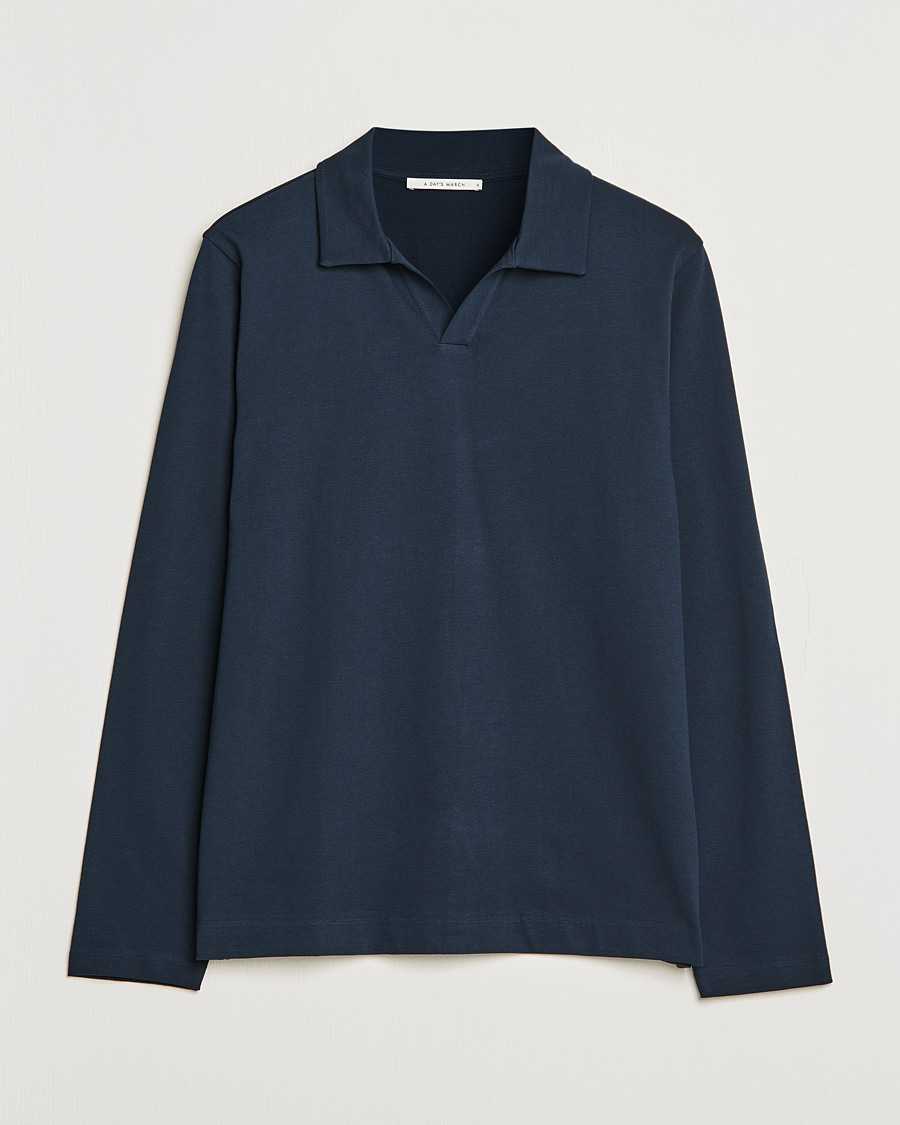 Hombres | Jerséis y prendas de punto | A Day's March | Branford Long Sleeve Jersey Polo Navy