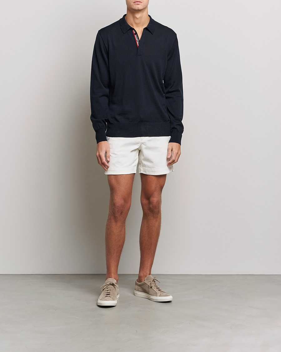 Hombres | Jerséis y prendas de punto | Orlebar Brown | Ebro OB Stripe Merino Poloshirt Night Iris